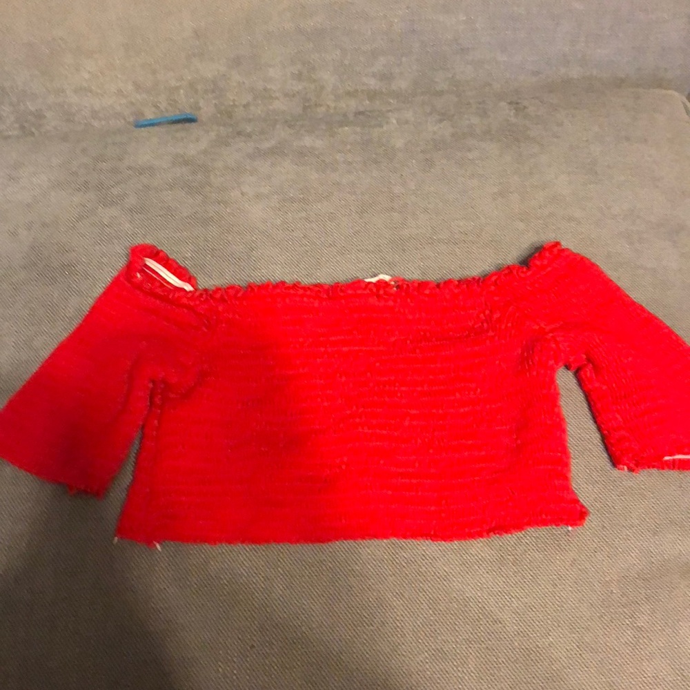 Adorable red ruffles off the shoulder crop top